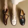 Zapatos Mary Jane de piel para mujer, zapatos retro de piel suave con picado para mujer, mocasines de estilo británico, zapatos de tacón grueso de un solo color, talla grande