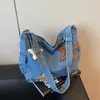Bolsa Transversal Jeans para Mulheres, Lavada, Grande Capacidade, Bolsa de Ombro Único, Estilo Preguiçoso, Bolsa Transversal Casual para Ir à Escola/Trabalho/Aulas