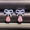 Pendientes de botón súper de hada elegantes con lazo, diamante rosa, celebridad de internet, grupo de lujo, incrustados con gota de agua, forma de pera, diamante de color, circonita amarilla