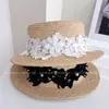 Sombrero Plano de Encaje Soluble en Agua Estilo Hada para Mujer, Sombrero de Paja para Proteger del Sol en Verano, Sombrero de Sol Pequeño de Rafia que Realza el Rostro, Sombrero Elegante