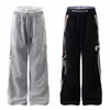 Estilo de Rua Americano Cleanfit Retro Cordão Cintura Dupla Calça de Moletom Estampada Unissex Solta Perna Larga Casual Longa Tendência