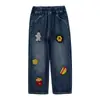 Pantalones para Niños Primavera y Otoño 2025 Nuevos Pantalones Deportivos Otoño Jeans Casuales Elegantes Bordados con Toalla Pantalones Largos