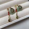 Pequeños Pendientes de Gota de Agua de Jade Hechos a Mano Estilo Nacional Chino Nuevo Rojo y Verde con Pendientes de Piedra Natural Estilo Antiguo Aguja de Plata 925