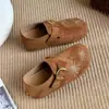 Otoño 2026 Nuevo Modelo Ante Mongol Hebilla Punta Redonda Aumentador de Altura Zapatos Birkenstock de Moda Versátil Fuegos Artificiales Zapatos Planos para Mujer