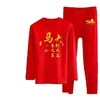 2026 Novo Conjunto Térmico Masculino Estampado Vermelho da Moda para o Ano do Cavalo, Conjunto de Duas Peças Tamanho Grande