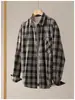Jaqueta Camisa de Manga Longa Casual Xadrez Retro com Lapela Estilo Hong Kong Moda Jovem Novo Estilo Decoração com Bolso Lateral Único