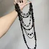 Colar Punk Escuro Preto com Contas em Camadas para Mulheres, Colares Empilhados para Hotties Milennials, Correntes Longas para Suéteres de Subculturas de Nicho