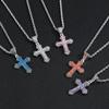 Collar de Cruz de Zirconia Colorida Estilo Europeo y Americano para Hombre Hip-hop Colgante de Cruz con Diamantes Completos Joyería de Collar Transfronteriza para Mujer Todo Fósforo