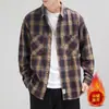Camisa xadrez retro clássica americana para homens, manga longa, nova marca trendy casual britânica 2026 jaqueta camisa para primavera e outono para homens