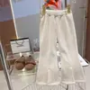 Calças Finas de Primavera e Outono para Meninas 2024 Novas Calças Flare com Fenda Casual Estilo Ocidental Chenille Cropped Tendência