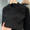 Camiseta Masculina de Tricô Waffle com Manga Longa e Gola Alta Pequena para Comércio Exterior Transfronteiriço, Nova Blusa de Colarinho Meio Aberto para Primavera e Outono, Blusa de Gola Henley