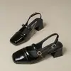 Sandálias quadradas abertas atrás estilo francês para mulheres, novo modelo de verão 2026, estilo fada suave, sapatos Mary Jane com salto grosso