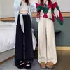 Calça de Tricô de Perna Larga com Cinto de Renda para Mulheres 2025 Outono/Inverno Nova Calça Casual Emagrecedora de Cintura Alta com Caimento Relaxado