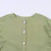 Para Comercio Exterior Europeo y Americano Transfronterizo Ropa de Mujer Aliexpress Más Vendido Verano Simple Versátil Cuello Redondo Mangas Abullonadas Camisa Ceñida a la Cintura