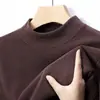 Camiseta de Manga Larga para Hombre Estilo Transfronterizo, Capa Base de Forro Polar Doble Cara, Cuello Medio para Primavera y Otoño, Tejido Cepillado, Top Versátil de Otoño