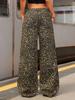 Venta Directa de Fábrica de Jeans Casuales de Pierna Ancha para Mujer con Estampado de Leopardo, Envío Directo de una Pieza desde la Fábrica de Origen