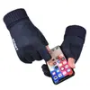 Luvas de camurça com toque aveludado para outono e inverno, tela sensível ao toque, masculinas, quentes, para entregador, dois dedos expostos, para motociclista, direção, pilotagem, luvas de meio dedo