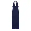 Comercio exterior europeo y americano sexy vestido de encaje jacquard con abertura en la espalda, corte ajustado, escote en V profundo, sin espalda, cuello halter