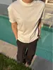 Eme Yishengyi Mezcla de Acetato y Seda Tencel Color Sólido Corte Limpio Versátil Camiseta de Manga Corta