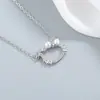 2022 Nuevo Colgante Coreano de Cabeza de Gato con Lazo de Perlas, Lindo y Elegante, Tachonado de Diamantes, Regalo para Novia o Mejor Amiga, Collar
