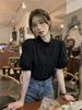 Foto Real Blusa Sencilla Francesa Plisada de Manga Abullonada para Mujer Camisa Retro Nicho Chic Camisa Holgada 81287