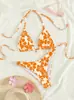 Traje de Playa 2025 para Mujer Trajes de Baño Bikini Sexy con Cuello Halter y Cordones Estilo Estampado