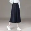 Saia Jeans Meia-Calça Azul Marinho Personalizada Feminina 2026 Nova Verão Outono Cintura Meia Elástica Saia Evasê Bainha Larga Saia Guarda-chuva