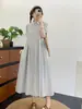 Vestido de Raya de Manga Corta Estilo Japonés para Mujer, Verano, Corte Relajado, Vestido Largo Casual Holgado tipo Suéter para Mujer