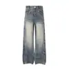 Pantalones vaqueros anchos para hombre, estilo retro americano, lavados y desgastados, con diseño de bolsillo moderno y único, pantalones rectos holgados desgastados