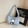 Bolsa de estilo japonés con estampado de cuadros de dibujos animados de alto valor para mujer, bolsa tipo dumpling de gran capacidad para verano, versátil para estudiantes, para ir al trabajo, de hombro o cruzada
