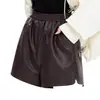 Shorts de Couro Texturizado de Alta Qualidade para Mulheres Calças Pu de Cinco Quartos Cor Damasco 2023 Novo Cor Café Aparência Emagrecedora Calça de Bota Externa Linha A
