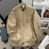 Jaqueta bomber curta casual com zíper estilo retrô americano cáqui para primavera e outono, unissex