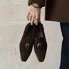 Mocassins de Pele de Ovelha Sapatos Femininos de Cano Baixo Outono e Inverno Novos Couro Genuíno Bico Quadrado Xadrez Sapatos Femininos de Cano Baixo Franceses 40