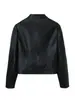 Chaqueta de Cuero PU para Mujer con Cuello Redondo, Cierre de Cremallera, Bolsillos con Cremallera, Estilo Motero, Ropa Exterior Fresca y Elegante para Mujer - Venta al por Mayor y Dropshipping Transfronterizo