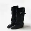 Edición Lancui ~ Botas de Montar Cuadradas Simples Desmontables de Dos Vías para Mujer Otoño/Invierno, Modernas con Aumento Interno de Altura, Alargadoras