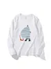 Nueva Camiseta Blanca de Cuello Redondo Holgada de Manga Larga para Mujer de Primavera y Otoño, Estilo Americano Divertida Estampado de Dibujos Animados Casual Versátil