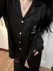 Pijama Lindo de Imitación Seda para Mujer Primavera y Otoño Manga Larga Pantalón Largo Dulce Gatito Tacto de Alta Gama Conjunto para Estar en Casa