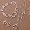 Juego de joyería de plata chapada 925 para mujer regalo de cumpleaños pendientes largos de borla pulsera de tres piezas en forma de corazón juego de joyería