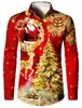 Camisa de Manga Larga con Solapa para Hombre, Temática Navideña, con Impresión Digital 3D, Moda Casual de Comercio Exterior Transfronterizo