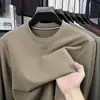 Nova Blusa com Capuz de Manga Longa Masculina para Primavera e Outono, Cor Sólida, Gola Redonda, Corte Solto Casual, Camada Base para Meia-Idade