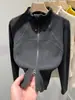 Camiseta de Manga Larga con Cuello Semi Alto Ceñida a la Cintura Estilo 'Hot Girl' para Mujer en Otoño e Invierno Top Chaqueta de Doble Cremallera Terciopelo Alemán Capa Interior Cálida