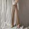 Pantalones de Pierna Ancha Finos de Seda de Hielo para Mujer de Primavera y Verano, de Cintura Alta, Caídos, Nuevo Estilo de Verano, Pantalones Casuales Adelgazantes, Pantalones Largos con Bolsillos, Transfronterizo