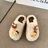 Produz seus Próprios Sapatos de Plataforma à Prova d'Água com Biqueira Aberta em Pelúcia Artificial Marrom Bege Preto Couro Encerado Lã