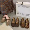 Zapatos Mary Jane con Estampado de Leopardo Retro para Mujer, Novedad Otoño 2026 Estilo Francés Zapatos Planos de Ballet de Correa Única Poco Profundos