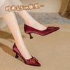 Tacones Altos Stiletto para Mujer Sexy 2025 Nuevo Primavera y Otoño Tacones Pequeños Franceses Zapatos Rojos de Boda Tacón Medio Zapatos de Punta