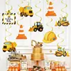 Decoraciones colgantes en espiral de vehículos de construcción transfronterizos, decoraciones temáticas para fiestas de cumpleaños, adornos colgantes en espiral de vehículos de construcción, artículos para fiestas