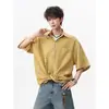 Camisa xadrez azul e amarelo Dopamine healing para homens e mulheres, camisa casual de verão soltinha, cardigã, jaqueta leve