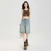 Shorts Vaqueros Vintage de Pierna Ancha para Mujer, Novedad Verano 2025 Cintura Alta Sueltos Rectos Cortos de Longitud Media para Mujer Petite