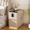 Mesita de noche inteligente, multifuncional, de alta gama, sin instalación, con regleta, cerradura de contraseña, carga inalámbrica, mesita de noche de cuero para dormitorio