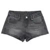 Shorts de mezclilla lavada negros y grises de alta calle americana color Naranja Juvenil para mujer, corte ajustado, realzan la cadera, pantalones cortos de moda y versátiles para chicas con estilo